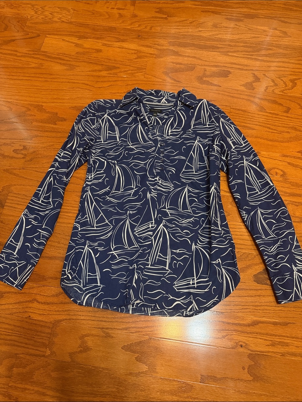 Nautical-Print Navy partial Button-Up Shirt